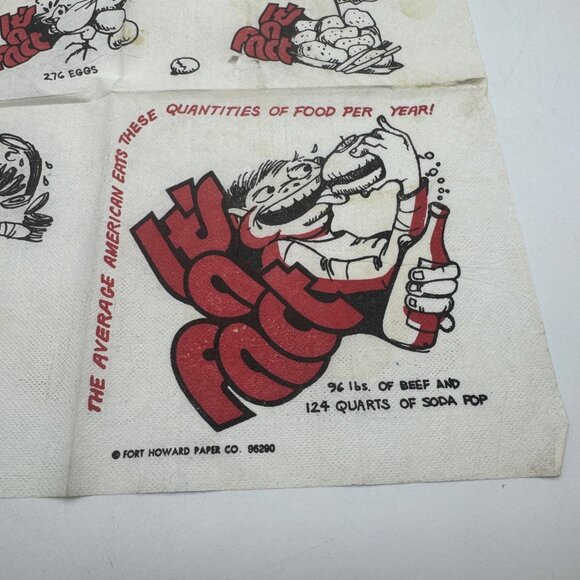 Vintage Fort Howard Paper Co Its A Fact Printed Napkin Featuring Food Statistics - Picture 2 of 6
